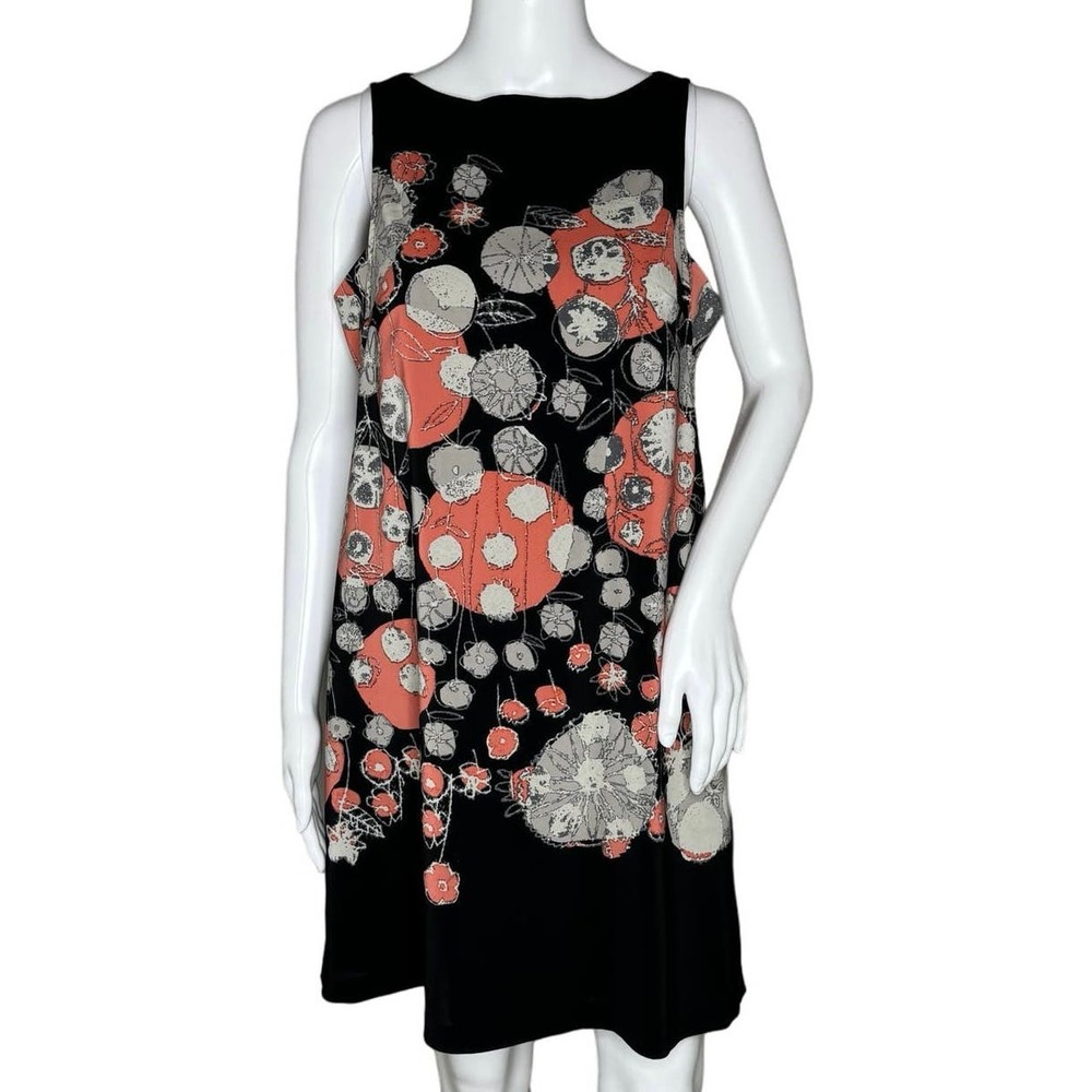 Julie Dillon Dress Women 6 Black Orange Geometric Shift Artsy Art to Wear Preppy